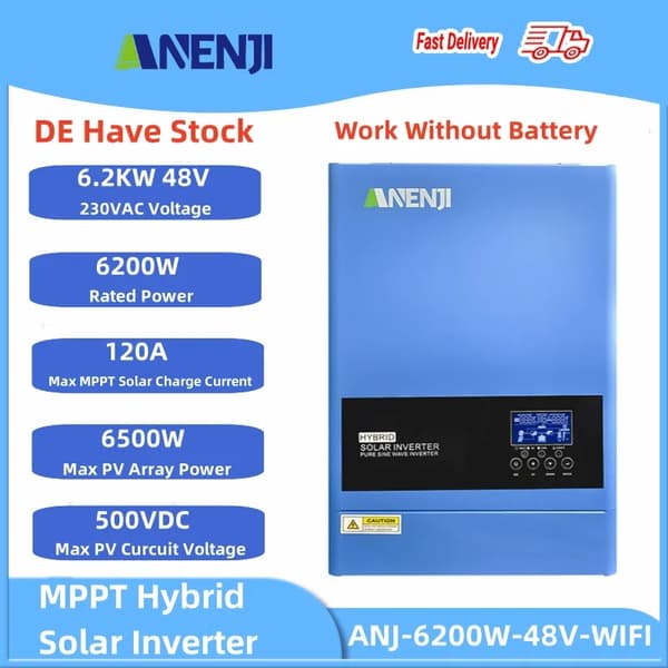 Hybrid sol inverter, 6200W nominel effekt, 120A MPPT laderegulator,ANJ-6200W-48V-WIFI