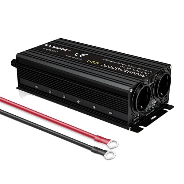 Virta-invertteri, 2000W jatkuva teho, 4000W huipputehon lähtö,DC12V, AC220V EU-pistoke