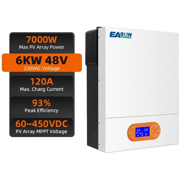 EASUN POWER 6KW Hybrid Sol inverter, 93% maksimal effektivitet, maksimal PV indgang 500VDC,SMR-II-6KW-Wifi