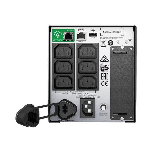 UPS - APC - SMT750IC - 750 VA - 6 AC-utgångar - Linjeinteraktivitet Svart