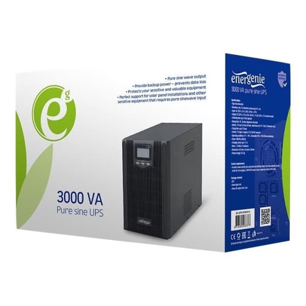 Gembird EG-UPS-PS3000-01 Power Inverter AC 220V 2400 Watt 3000VA 9Ah USB-utgångskontakter: 4 svarta