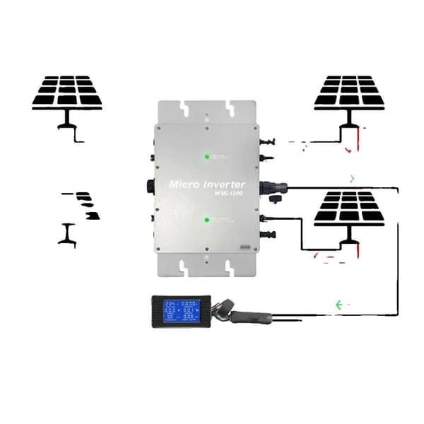 Solarmikroinverter, IP65 vattentät, MPPT-effektivitet,22-50V, 180-260VAC, WVC-1200W-Med LCD