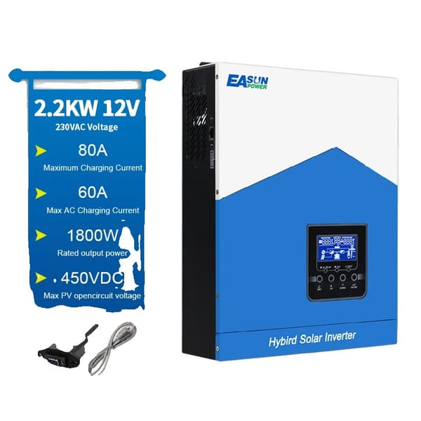 EASUN POWER Hybrid Solarinverter, 2200VA Ren Sinusvåg, 80A MPPT Solcellsregulator,SMH-II-2.2K-WiFi