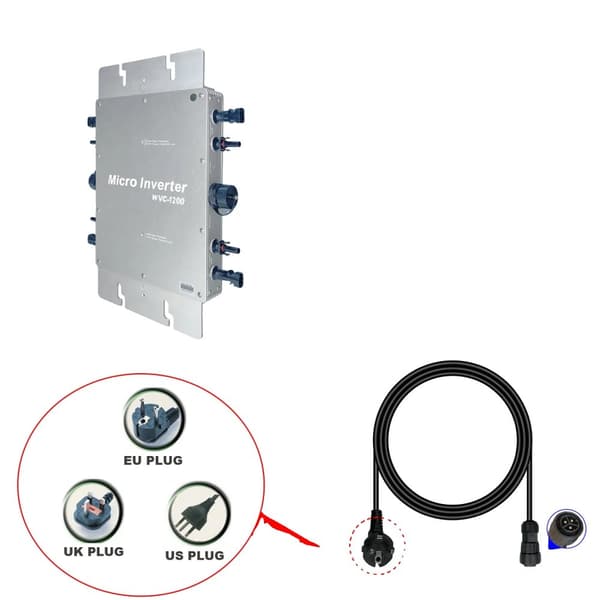 Mikroinvertteri, 1200W lähtöteho, laaja käyttöjännitealue,180-260VAC, WVC-1200W, 22-50V