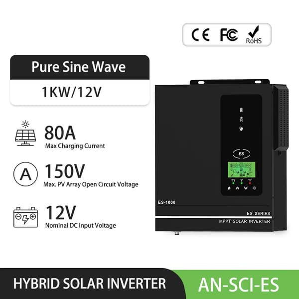 Hybrid Solar Inverter, 1000W 12V, 3000W 24V,220-240V, 1000W 12V EI WIFI