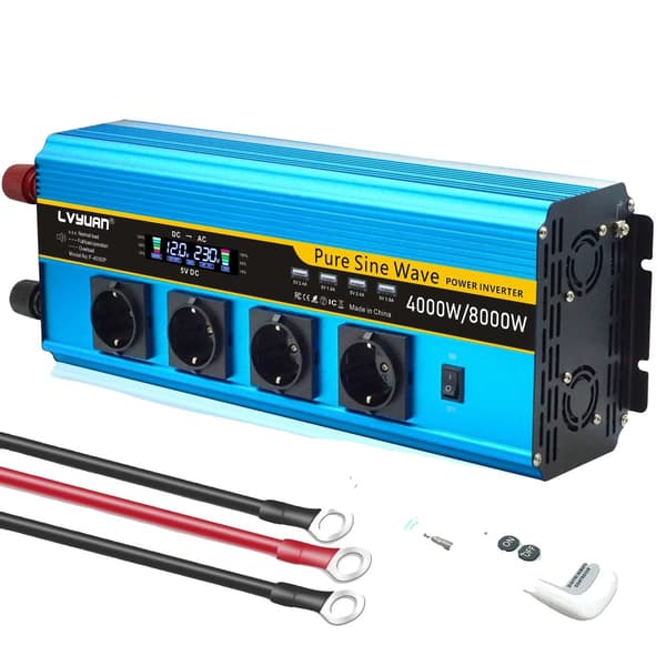 Ren sinuskurve inverter, 4000W kontinuerlig effekt, 8000W spidseffekt,8000W 4 stikdåser, 24V 220V