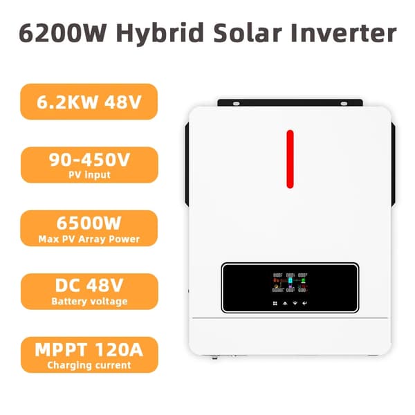 Solhybridväxelriktare, 6,2 kW utgångseffekt, ren sinusvåg utgång,6,2 kW, 220-240V, 48V