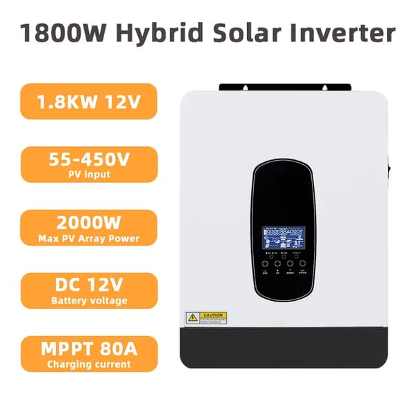 Hybrid Solar Inverter, 1800W Teho, 80A MPPT Latausvirta,220-240V, 1800W, 12V akku