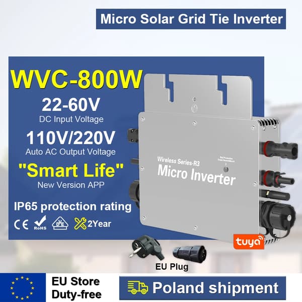 Mikroinverter, flera effektutgångar, automatisk spänningsväxling,WVC-800, 22-60VDC, 110V230V Automatisk Växel