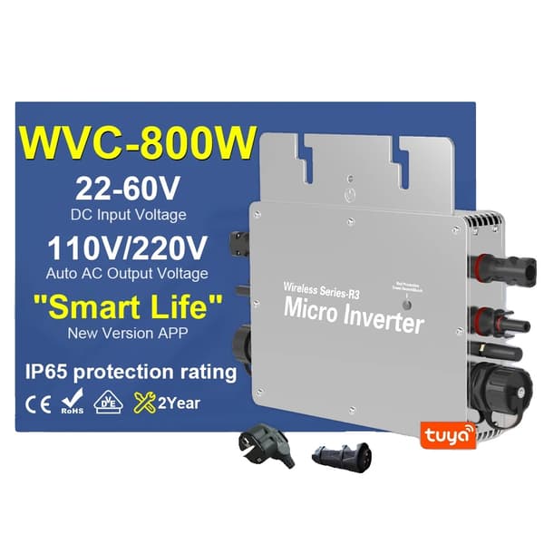 Mikroinvertteri, useita teholähtöjä, automaattinen jännitteenvaihto,WVC-800, 22-60VDC, 110V230V Automaattikytkin