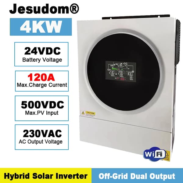Hybrid Solar Inverter, 4KW Teho, 120A Maksimivirta,4KW 24V BMS WIFI