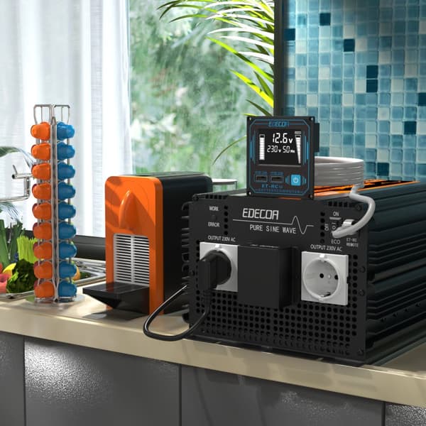 Edecoa Pure Sine Wave Inverter, 3500W Kontinuerlig Effekt, 7000W Spidskapacitet,12V, 220-240V, TYSKLAND
