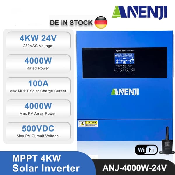 Hybrid Solar Inverter, 4000W Nimellisteho, 100A MPPT Aurinkolatausvirta,4000W 24V
