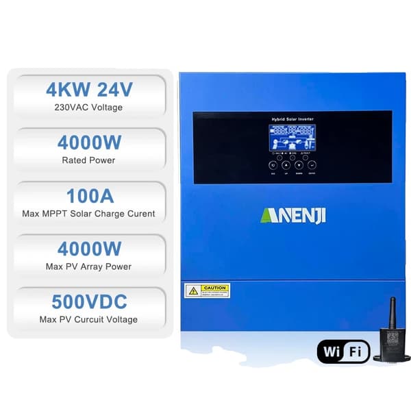 Hybrid Solar Inverter, 4000W Nimellisteho, 100A MPPT Aurinkolatausvirta,4000W 24V