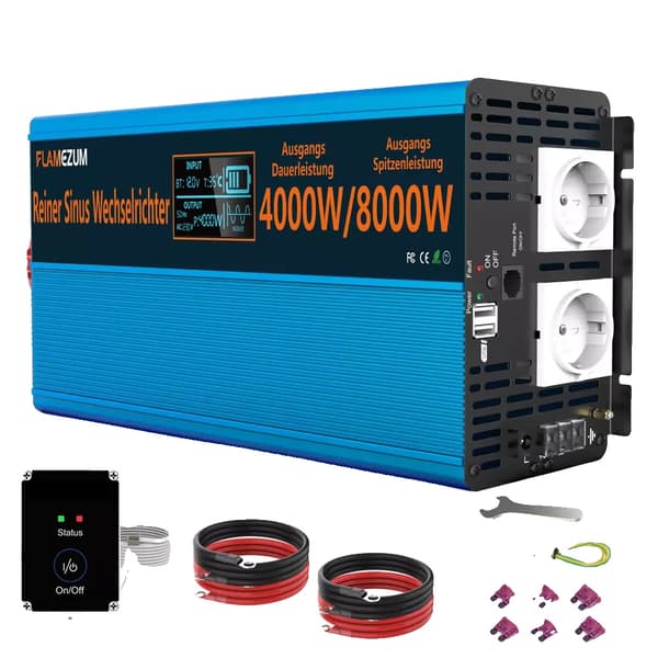 Ren Sinuskurve Inverter, 4000W Kontinuerlig Effekt, 8000W Spidseffekt,12V 50HZ 230V EU