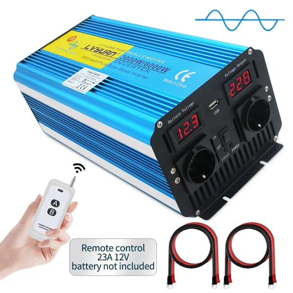 6kW Tehoinvertteri, 3000W Jatkuva Teho, Puhtaan Sinusaaltoinen Ulostulo,12 V 220 V EU, taajuus 50Hz