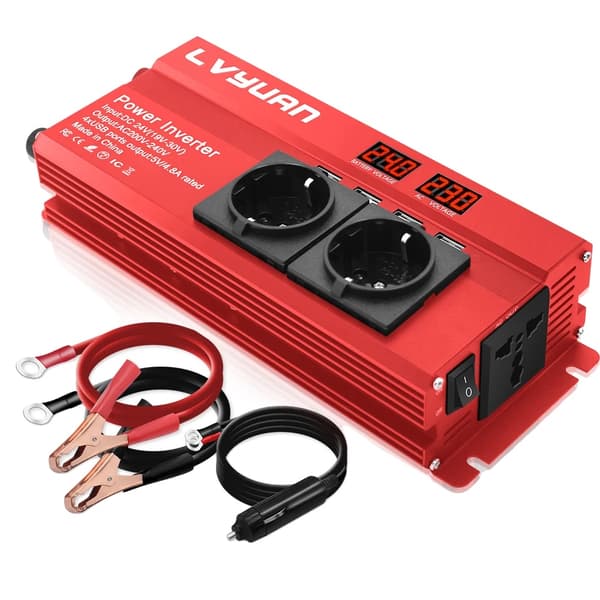 2600W Strømomformer, 3 AC-udtag, 4 USB-porte,12v 2600W Red EU