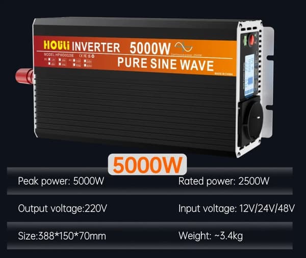 HOULI Ren Sinusvågsomvandlare, Spetskraft 6000W, Kontinuerlig kraft 3000W,5000w, 12v, 220V