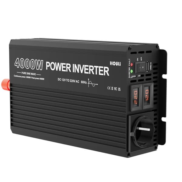 HOULI Tehoinvertteri, 2000W - 6000W Teho, Puhtaan Sinimuotoisen Aallon Teknologia,4000 W, 12V-220 V