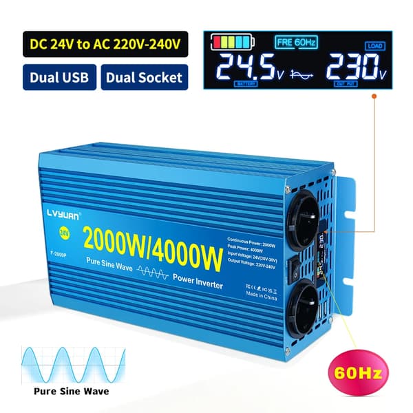 LVYUAN Tehoinvertteri, 5000W Huipputeho, Puhtaan Sinimuotoisen Aallon Ulostulo,4000W 24V220V uusi