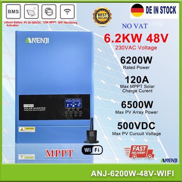 Hybrid sol inverter, 6200W udgangseffekt, 120A MPPT laderegulator,220-240V, 48v