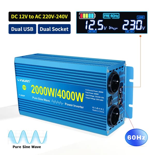 LVYUAN Tehoinvertteri, 5000W Huipputeho, Puhtaan Sinimuotoisen Aallon Ulostulo,4000W 12V220V uusi