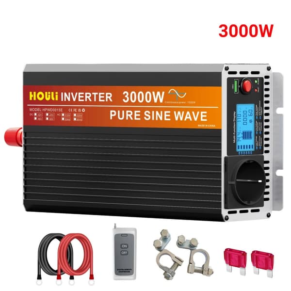 Puhdas sinimuotoinen invertteri, nimellisteho 3000W/6000W, USB-ulostulo 5V/2.1A,Peak Power 3000W 12V