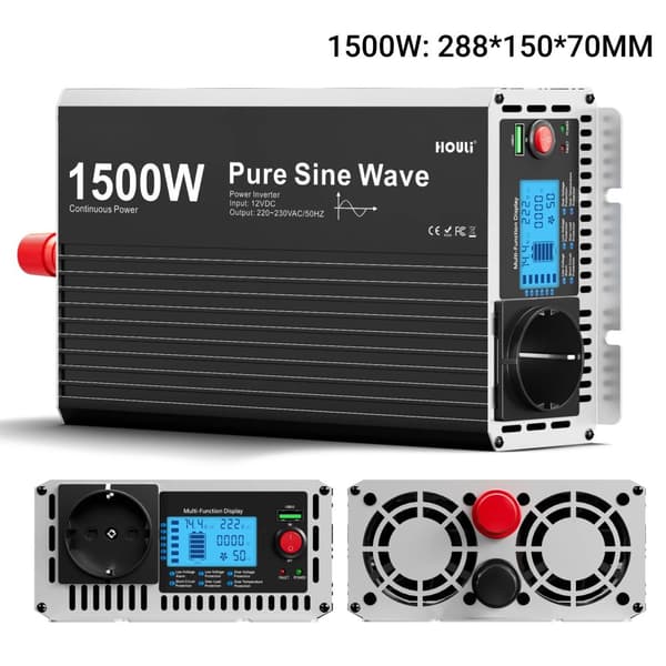 Puhdas sinimuotoinen invertteri, 1500W jatkuva teho, LCD-näyttö,3000W, 24V, 220-230V