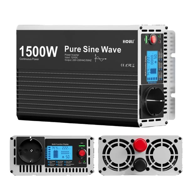 Ren Sinuskurve Inverter, 1500W Kontinuerlig Effekt, LCD Skærm,3000W, 220-230V, 24V