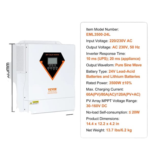 Hybrid sol inverter, 3500W nominel effekt, ren sinuskurveudgang,3500 W