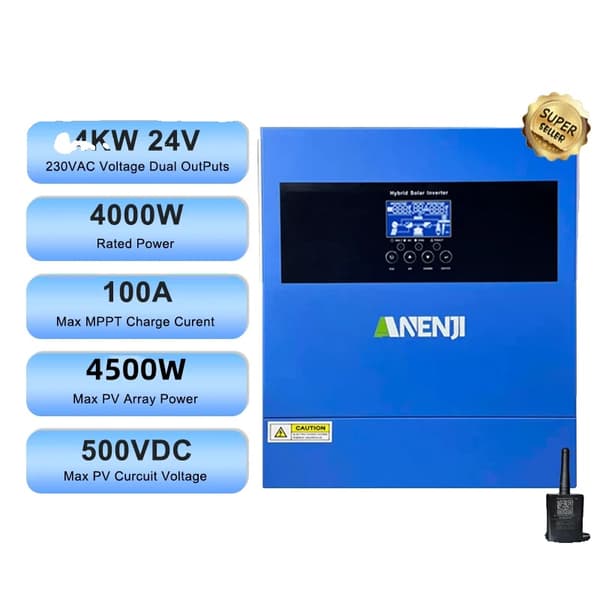 Hybrid Solar Inverter, 4000W Nimellisteho, 100A MPPT Latausvirta,ANJ-4000W-24V-WIFI