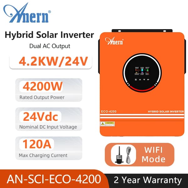 Hybrid sol inverter, 4200W utgångseffekt, dubbel AC-utgång,4,2KW med WIFI, Skickar från EU