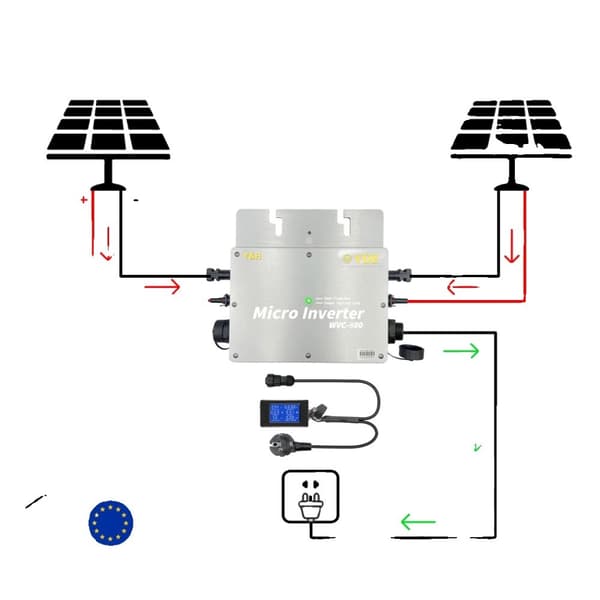 Aurinkoverkkoon liitettävä mikroinvertteri, vedenpitävä IP65, tehokas MPPT-toiminto,800 W - LCD-näytöllä, 220V, 22-50V