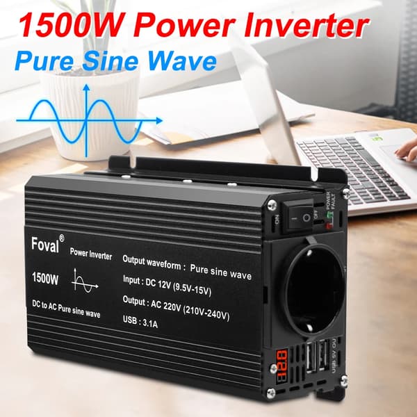 Virta-invertteri, 1500W huipputeho, puhdas sinimuotoinen lähtö,1500W 50Hz EU