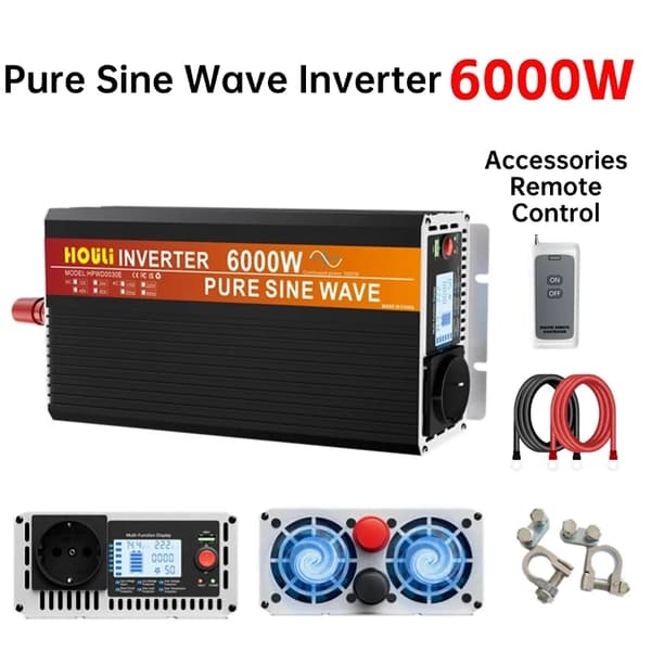Ren Sinuskurve Inverter, 3000W til 6000W Effektområde, EU Stik Kompatibilitet,6000W-12V-220V-50HZ