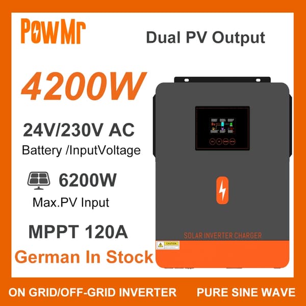 MPPT Solinvert, 3000W Effektutgång, Ren Sinusvåg Utgång,4,2KW 24V, 220-230V