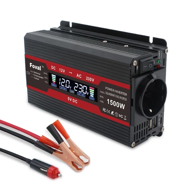 Bilens Strømomformer, 2600W Spidseffekt, USB Opladningsporte,1500W peak LCD