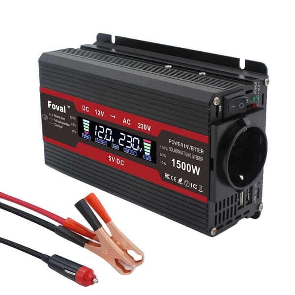 Bilens Strømomformer, 2600W Spidseffekt, USB Opladningsporte,1500W peak LCD