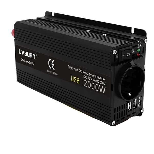 Bärbar effektomvandlare, modifierad sinusvåg, USB-laddningsfunktion,M2000W-12V-220V