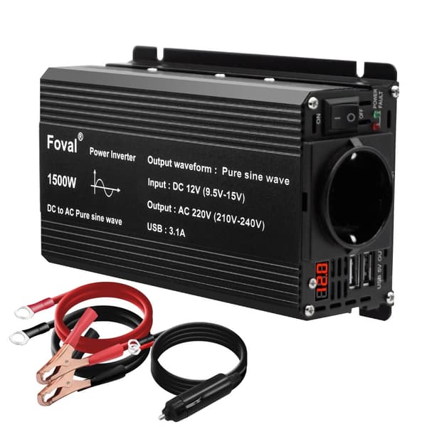 Puhdas sinimuotoinen invertteri, 1500W lähtöteho, 3.1A USB-lataus,1500W 12v 50hz EU