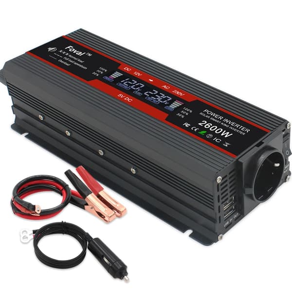 Bilens Strømomformer, 2600W Spidseffekt, USB Opladningsporte,2600W peak LCD