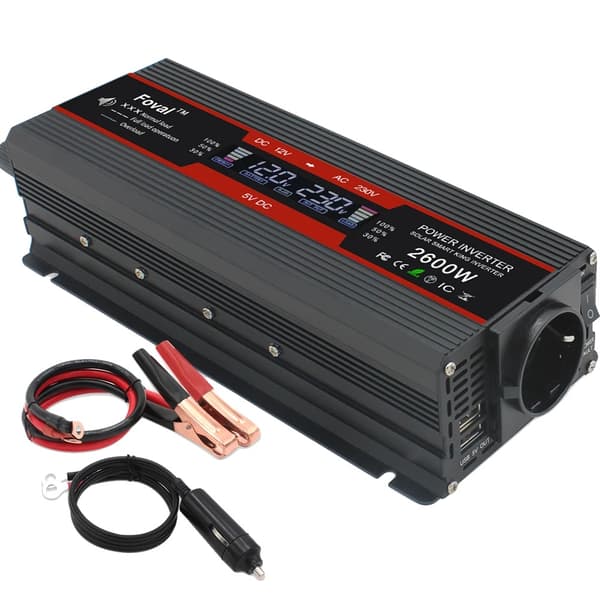 Bilens Strømomformer, 2600W Spidseffekt, USB Opladningsporte,2600W peak LCD