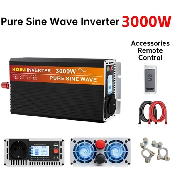 Puhdas sinimuotoinen invertteri, 3000W - 6000W tehoalue, EU-pistokkeen yhteensopivuus,3000W-12V-220V-50HZ
