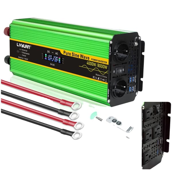 Puhdas sinimuotoinen invertteri, 2000W - 4000W jatkuva teho, USB-latausulostulo,8000W huippu, DC12V, 220-240V EU-pistorasia