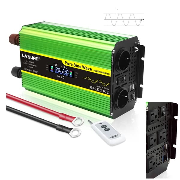 Puhdas sinimuotoinen invertteri, 2000W - 4000W jatkuva teho, USB-latausulostulo,4000W huippu, DC24V, 220-240V EU-pistorasia