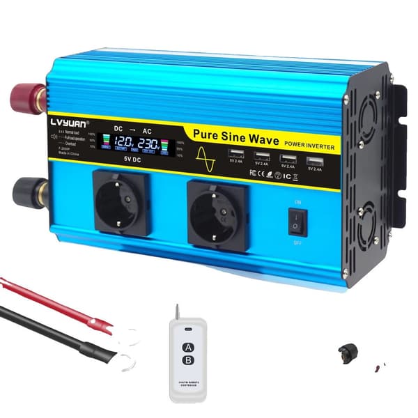 Puhdas sinimuotoinen invertteri, 12V DC - 220V AC, USB-ulostulo,4000W 12V 50hz LCD