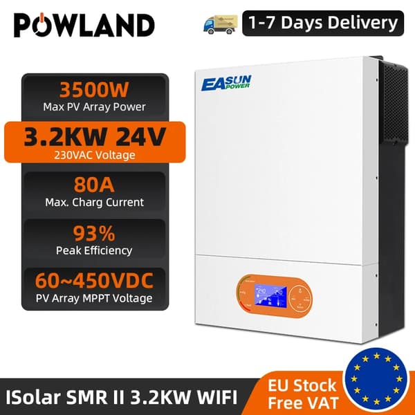 Hybrid sol inverter, 3500W maksimal effekt, 80A ladestøm,SMR II 3,2KW WIFI
