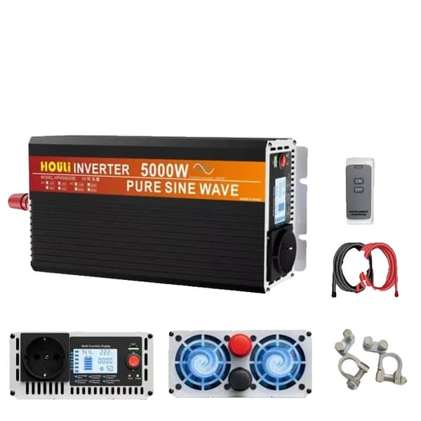 HOULI Inverter, 6000W Effekt, LCD Skærm, Fjernbetjening,5000W, 12V-220V