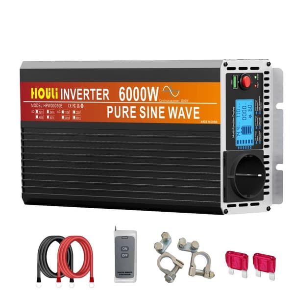 Ren Sinuskurve Inverter, 3000W Kontinuerlig Effekt, 6000W Spidskapacitet,6000W, 220-230V, 12V