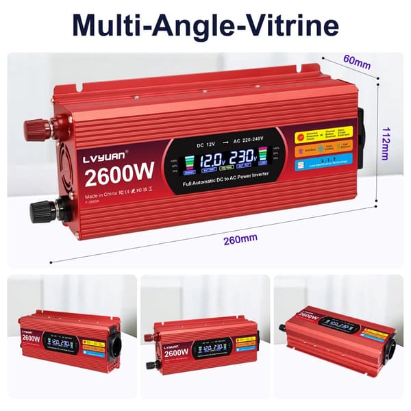 Effektomvandlare, 1500W/2000W/2600W toppkraft, effektiv DC till AC-konvertering,2000W spik svart